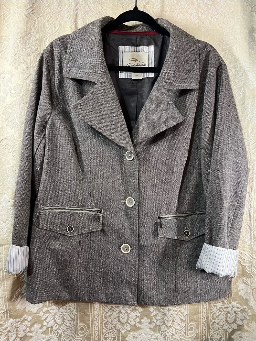 Bob Timberlake Vintage Metallic Tweed Blazer Jacket XXL Zip Pockets - Picture 10 of 10